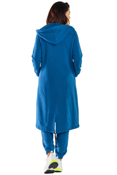 Bluza damska długa z kapturem dresowa rozpinana bawełna niebieska